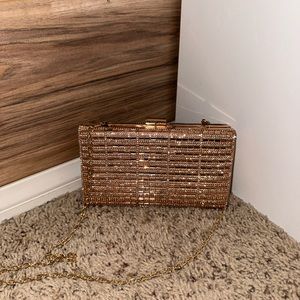 Rose Gold Sparkle Clutch Bag with Cross Body Chain